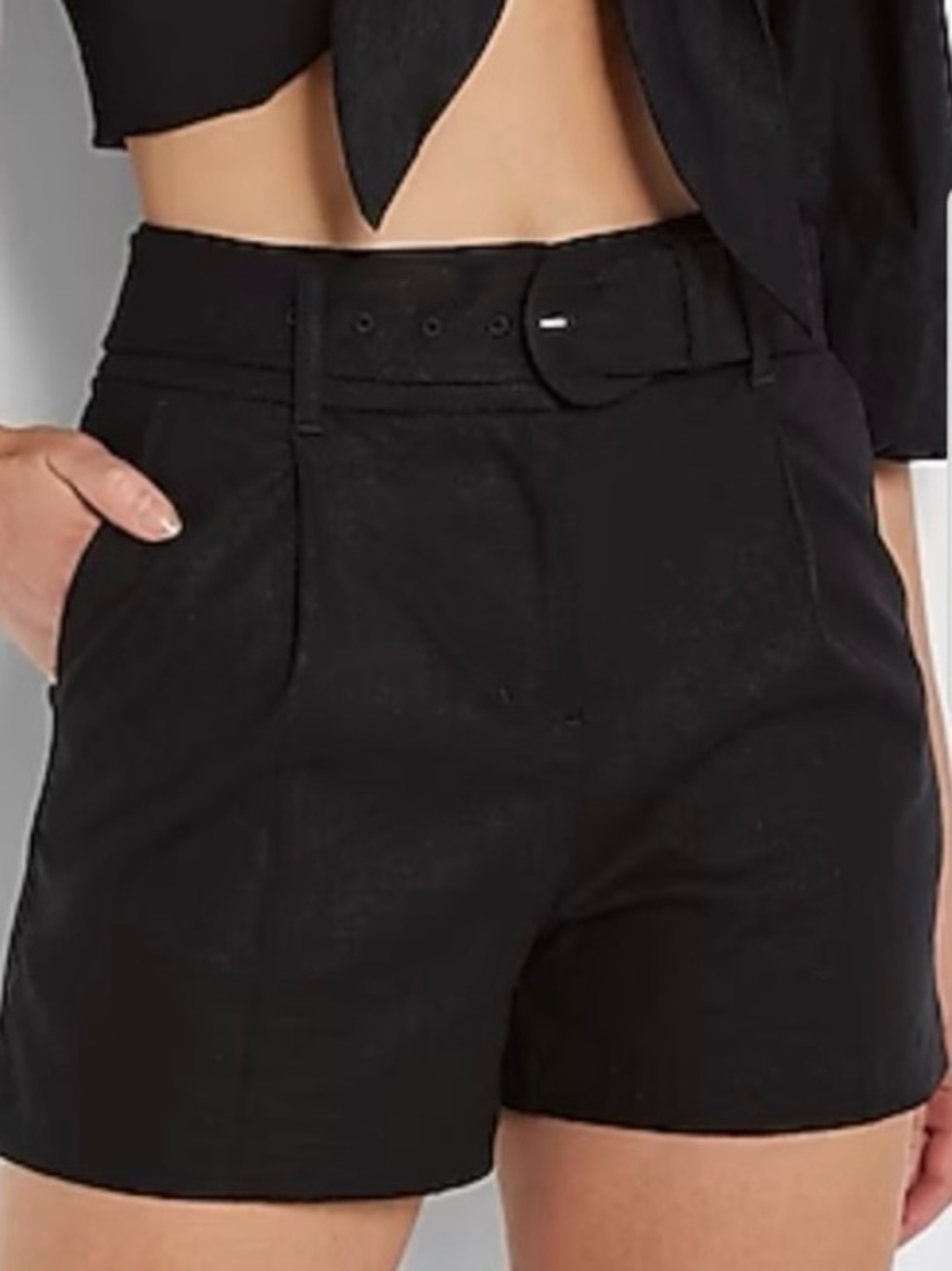 EXPRESS High Rise Black Belted Linen Blend Shorts Size 6